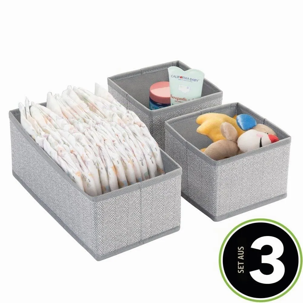 mDesign Stoffbox Kinderzimmer 3er grau Fischgrät Organizer