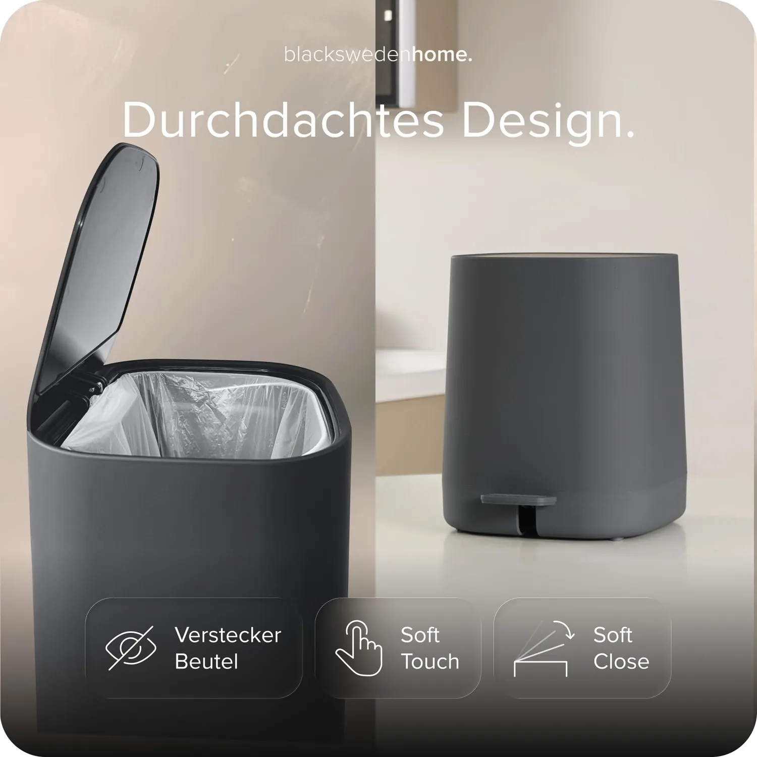 Black Mülleimer Bad 5L dunkelgrau Softclose