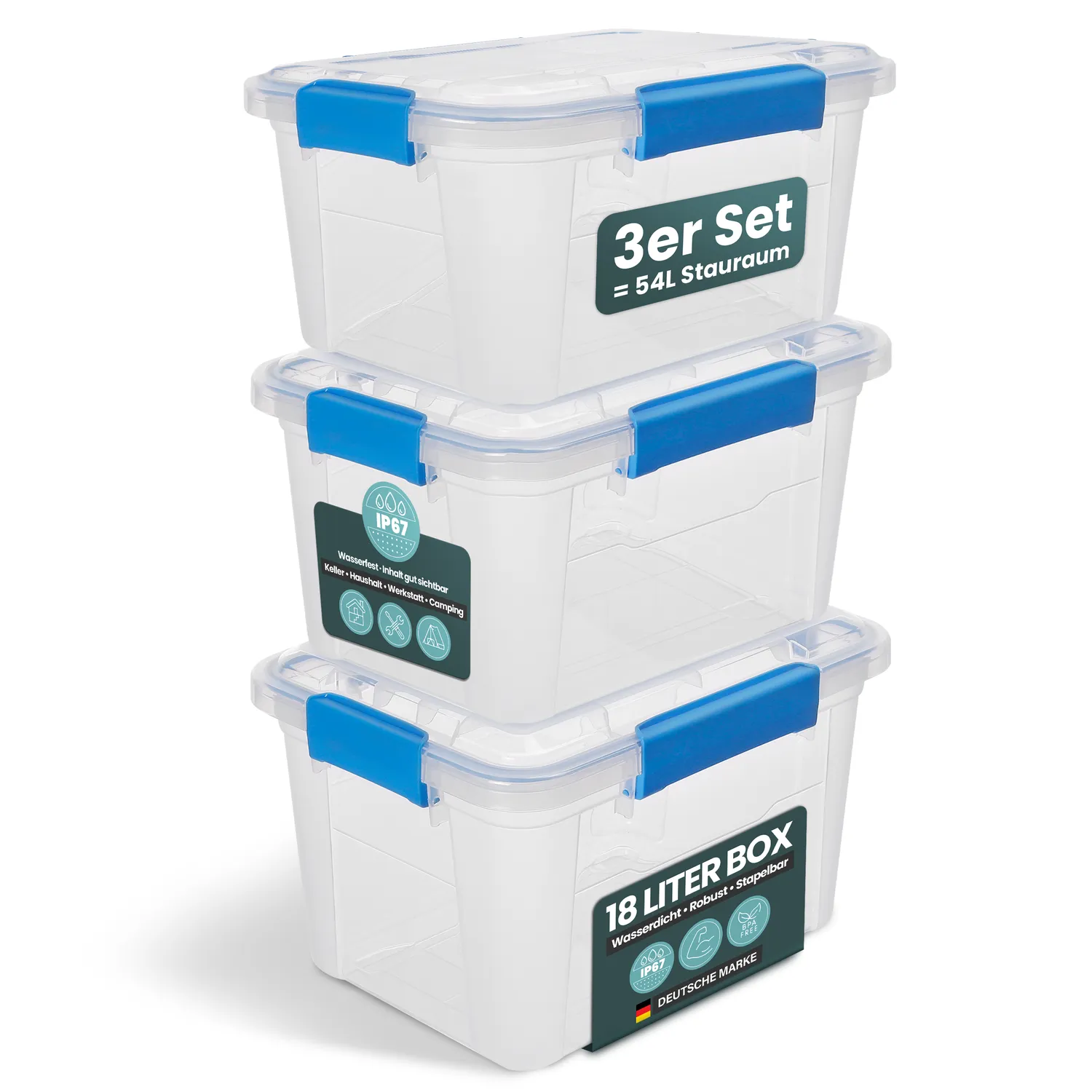 Kreher Box IP67 Aufbewahrungsbox 2x11,4L mit Deckel wasserdicht