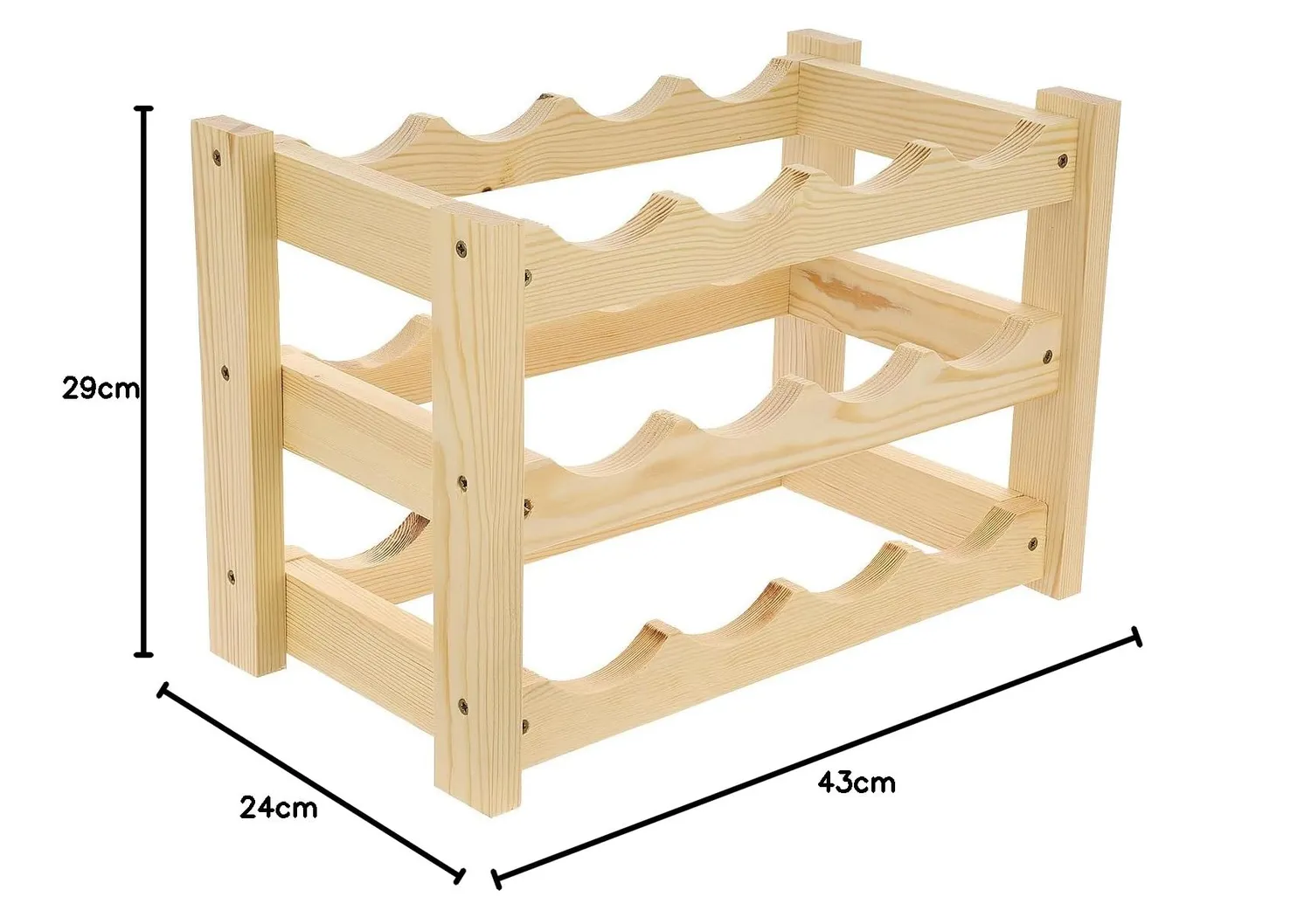 GoodFreshDecor Weinregal Holz für 12 Flaschen 43x24x29 cm Kiefer