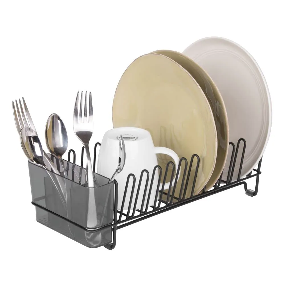 mDesign Abtropfgestell Metall schwarz mit Besteckkorb