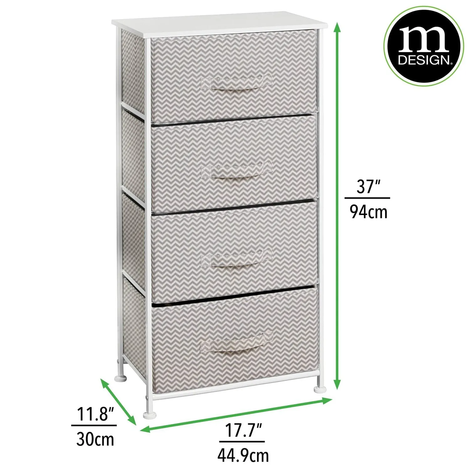 mDesign Kommode mit 4 Schubladen Stoffschrank Taupe-Weiß Zickzack