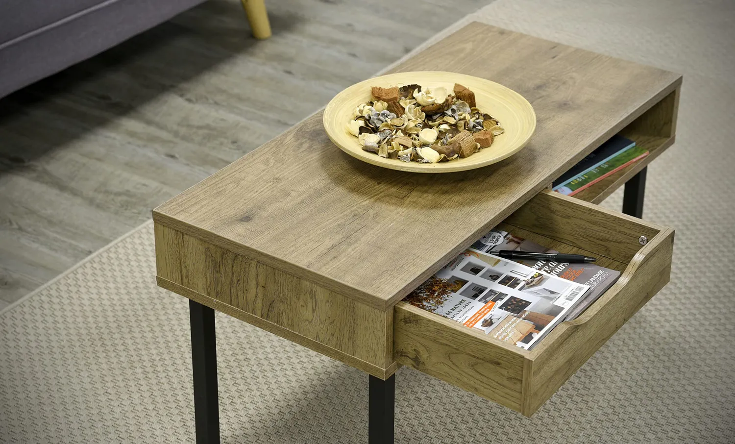 Iris Ohyama WCT-800 Couchtisch mit Schublade Aschbraun