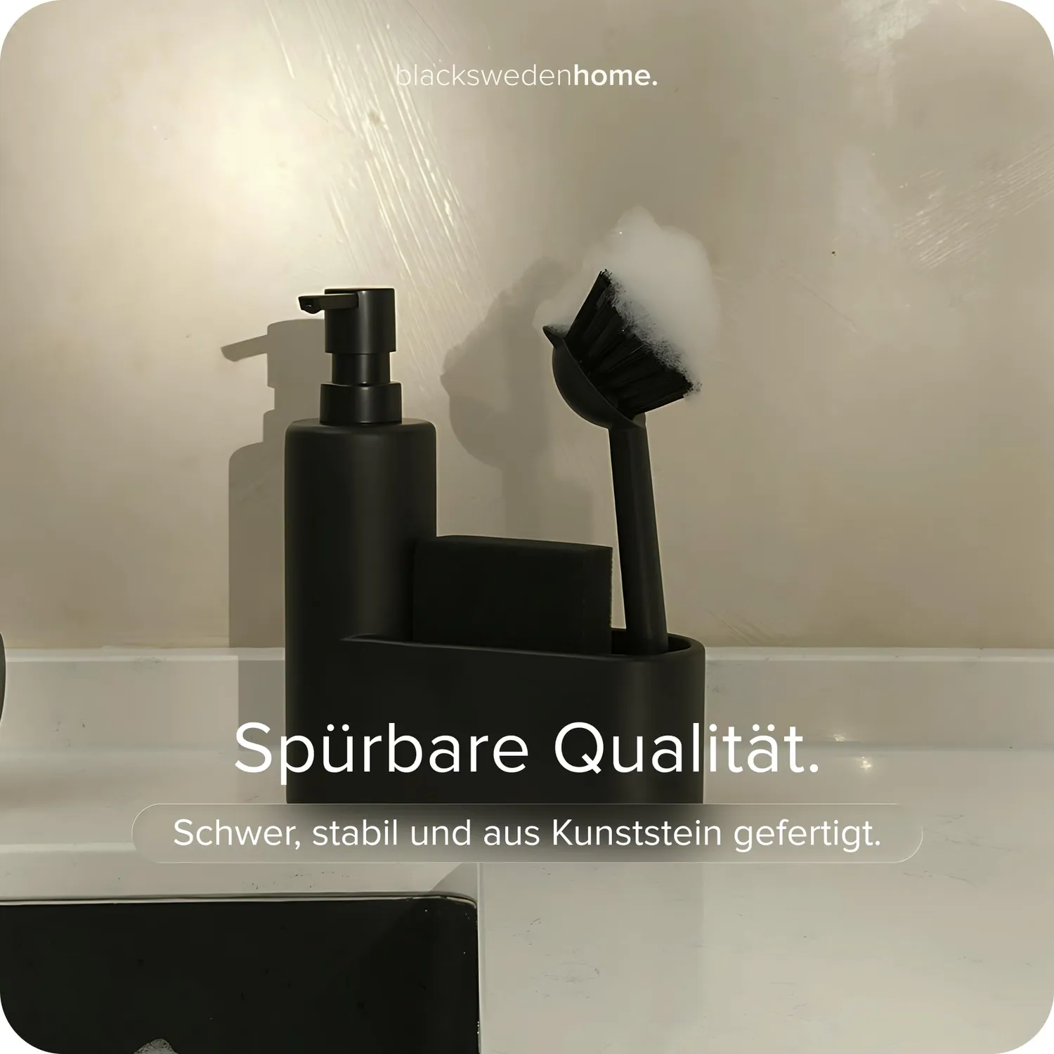 Black Spülbecken Organizer Kunststein schwarz matt