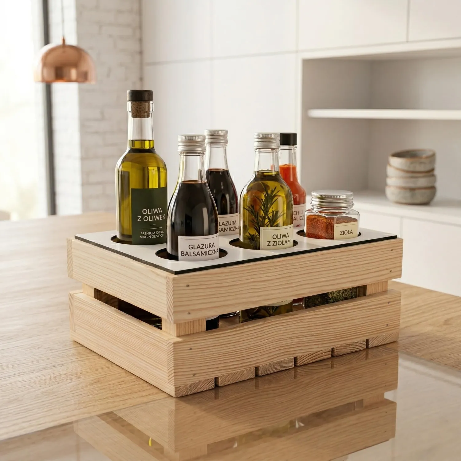 GoodFreshDecor Flaschenträger Holz 6x0,5L 30x20 Natur Weiß
