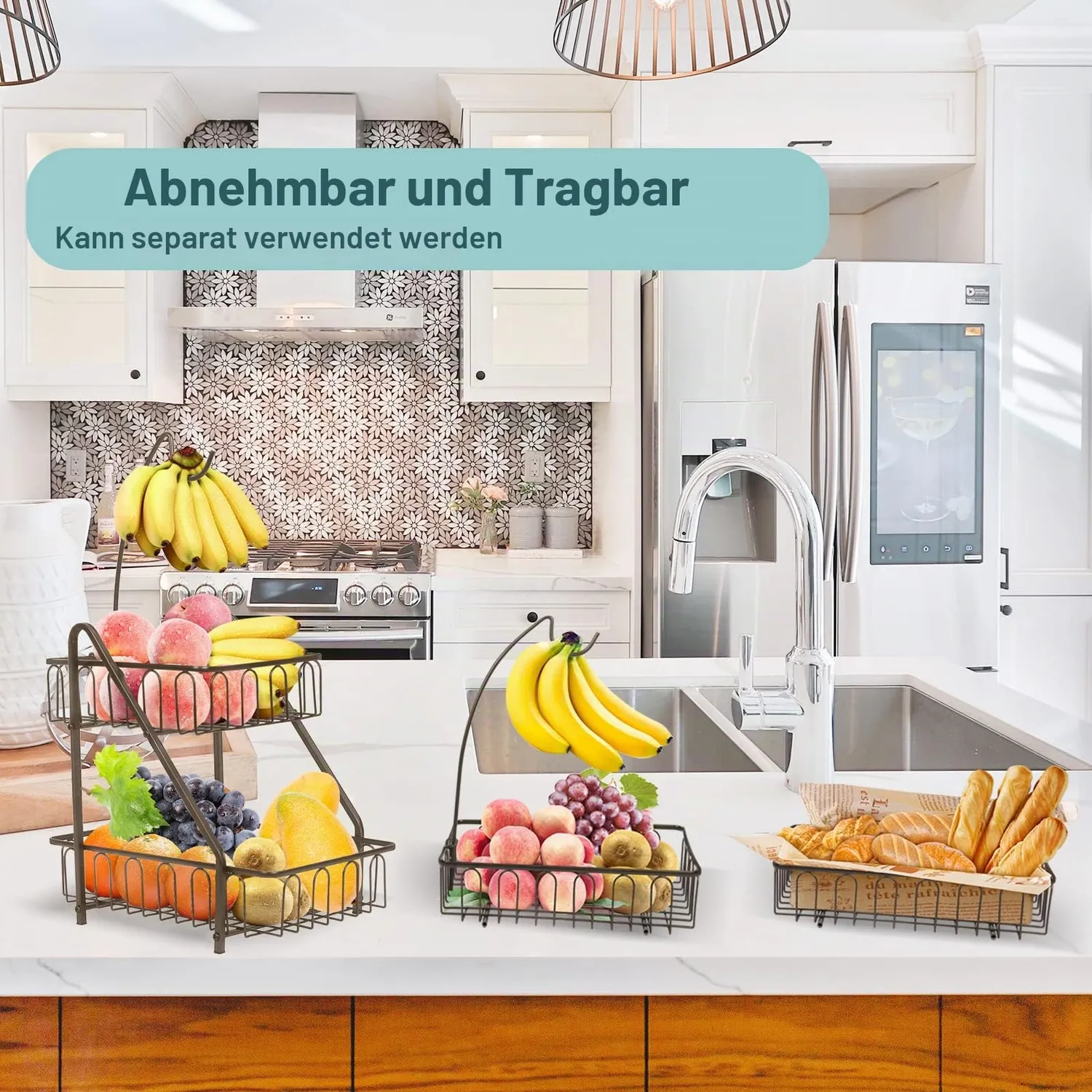 Bomclap Obstkorb 2-stöckig Bronze Metall mit Bananenhalter