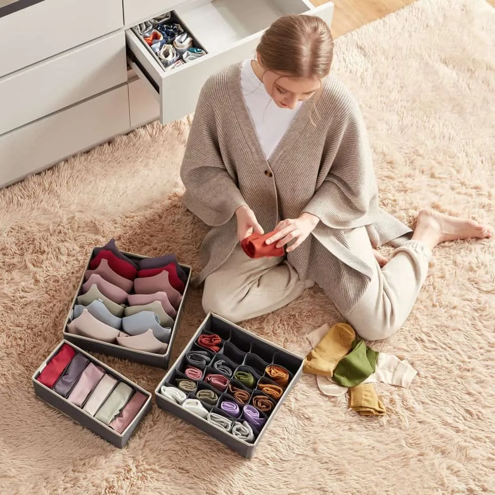 Lifewit Schubladen Organizer Stoff grau 4er Pack für Wäsche
