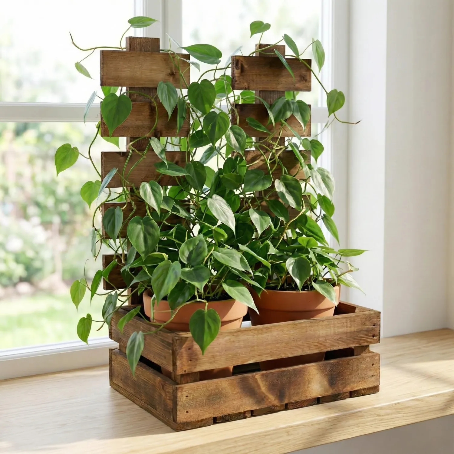 GoodFreshDecor Blumenkasten Rankhilfe 34x21x47 Braun Holz