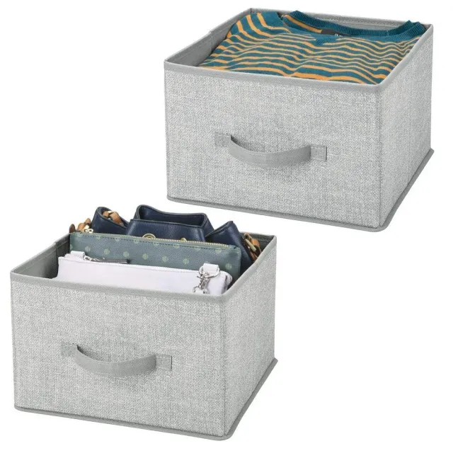 mDesign Aufbewahrungsbox Stoff grau 2er-Set Jute-Optik