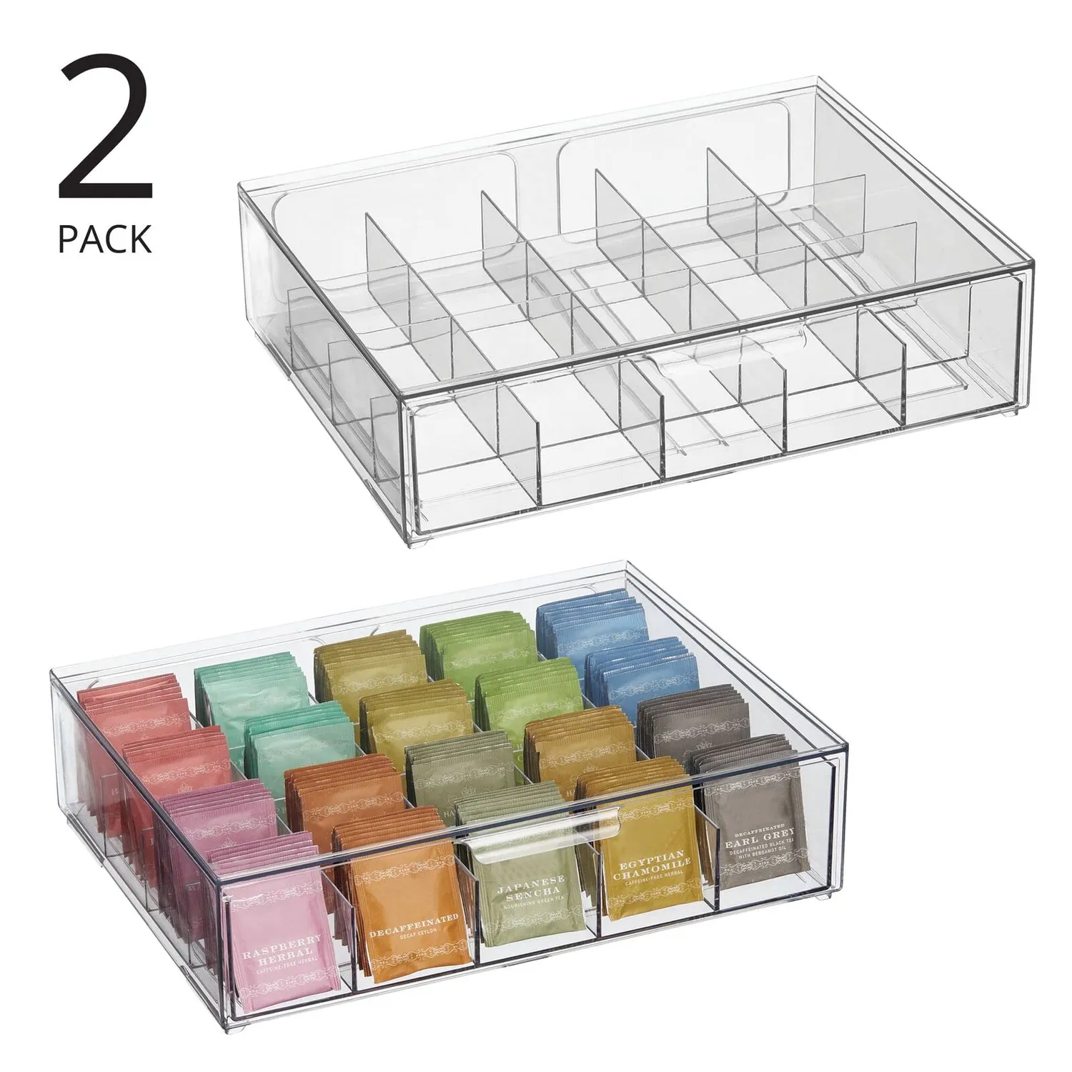 mDesign 23049MDKEU Teekiste Aufbewahrungsbox durchsichtig 2er-Set 20 Fächer