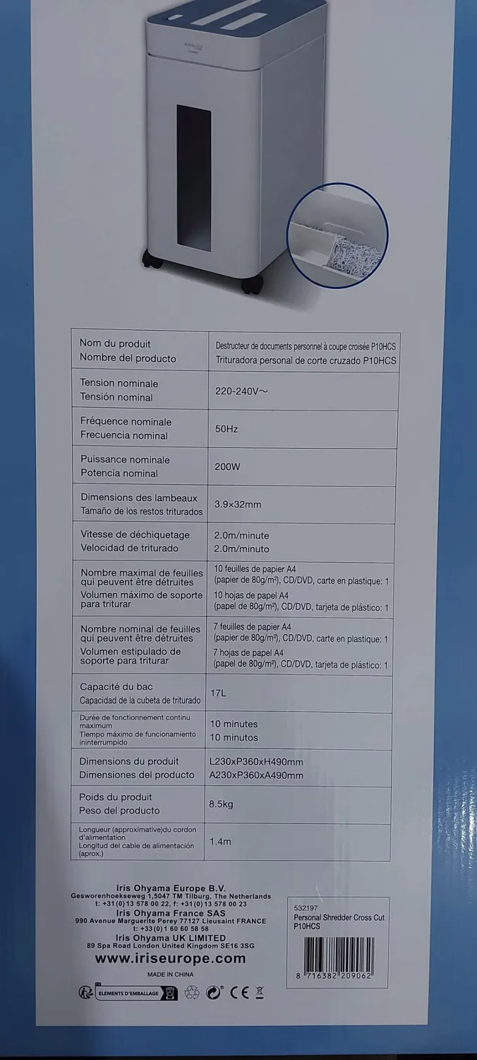Iris Ohyama Woozoo P10HCS Aktenvernichter 10 Blatt weiß