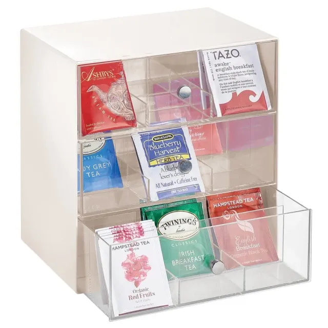mDesign Teebox 27 Fächer 3 Schubladen Teebeutelbox Creme