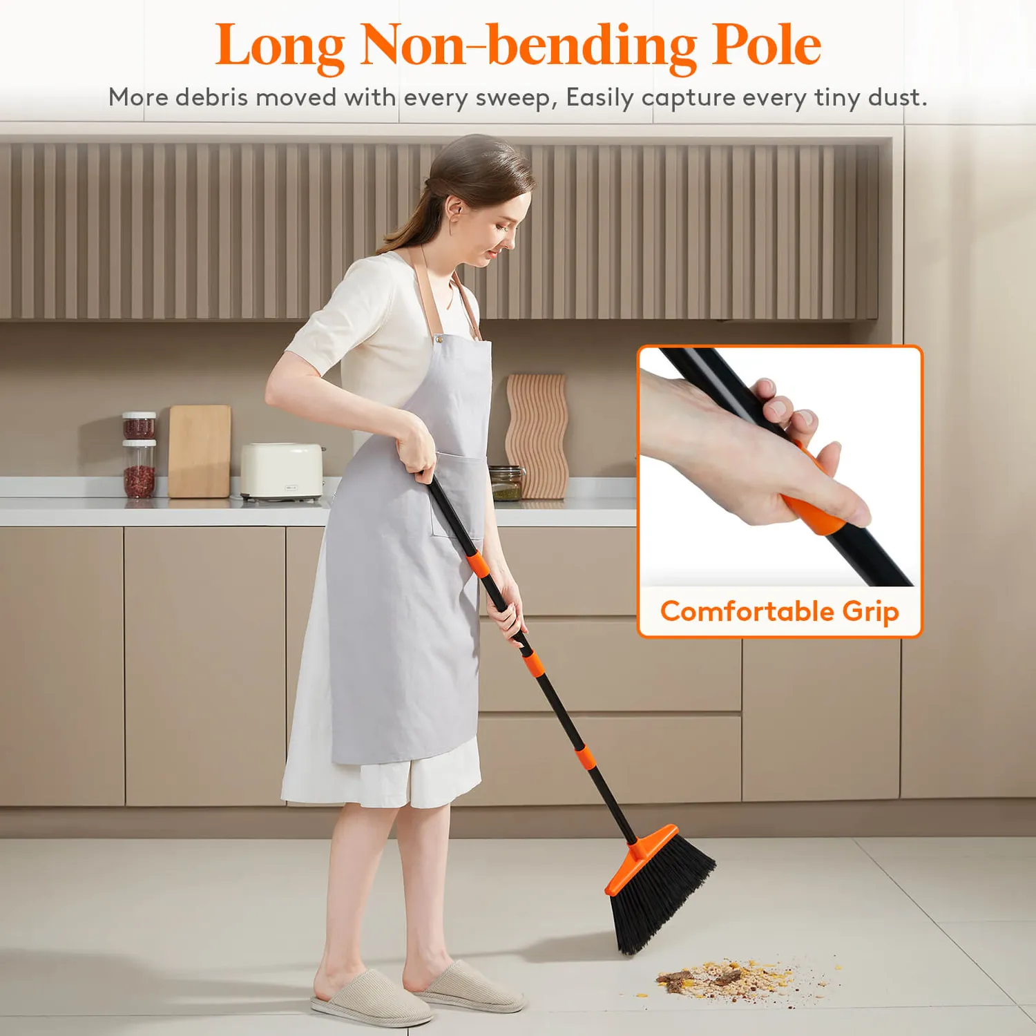 Lifewit Kehrbesen mit Stiel Winkelbesen Outdoor Orange
