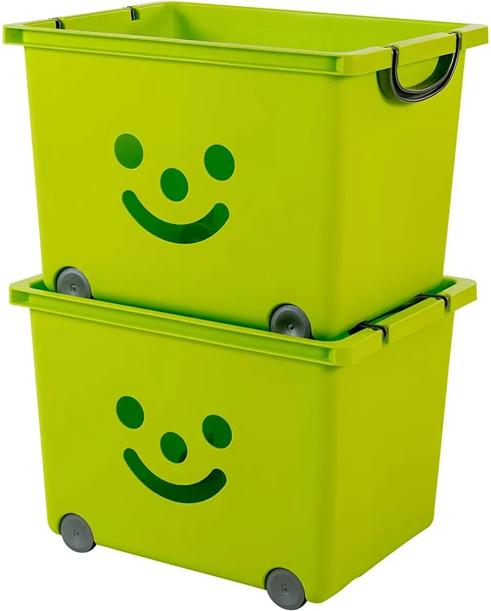 Iris Ohyama KCB-43 Spielzeugbox 34 L 2er-Set grün mit Rädern