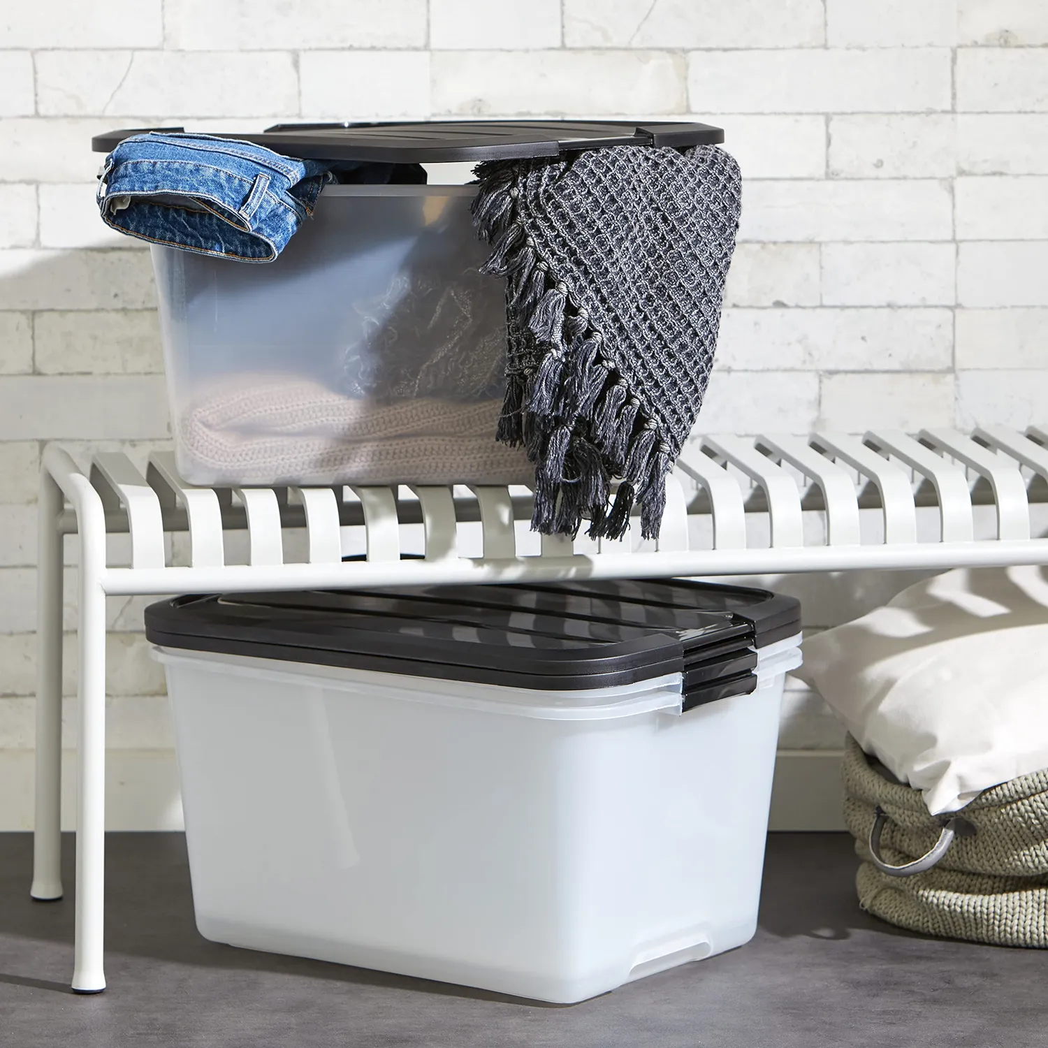 Iris Ohyama Aufbewahrungsbox 45L 3er-Set Schwarz Deckel