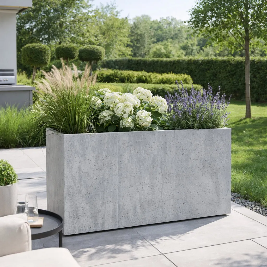 Kreher Karo Pflanzkasten Sichtschutz Grau 86x28 Beton-Optik