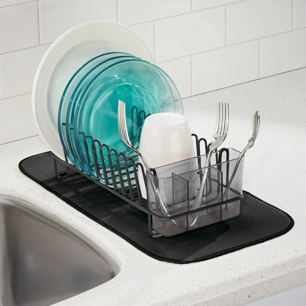 mDesign Abtropfgestell Metall schwarz mit Besteckkorb