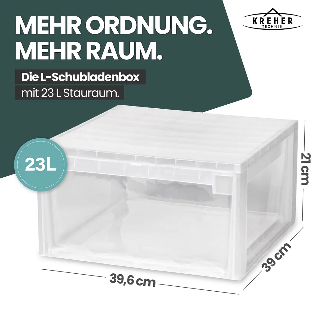 Kreher Schubladenbox L 23 L 2er-Set transparent weiß