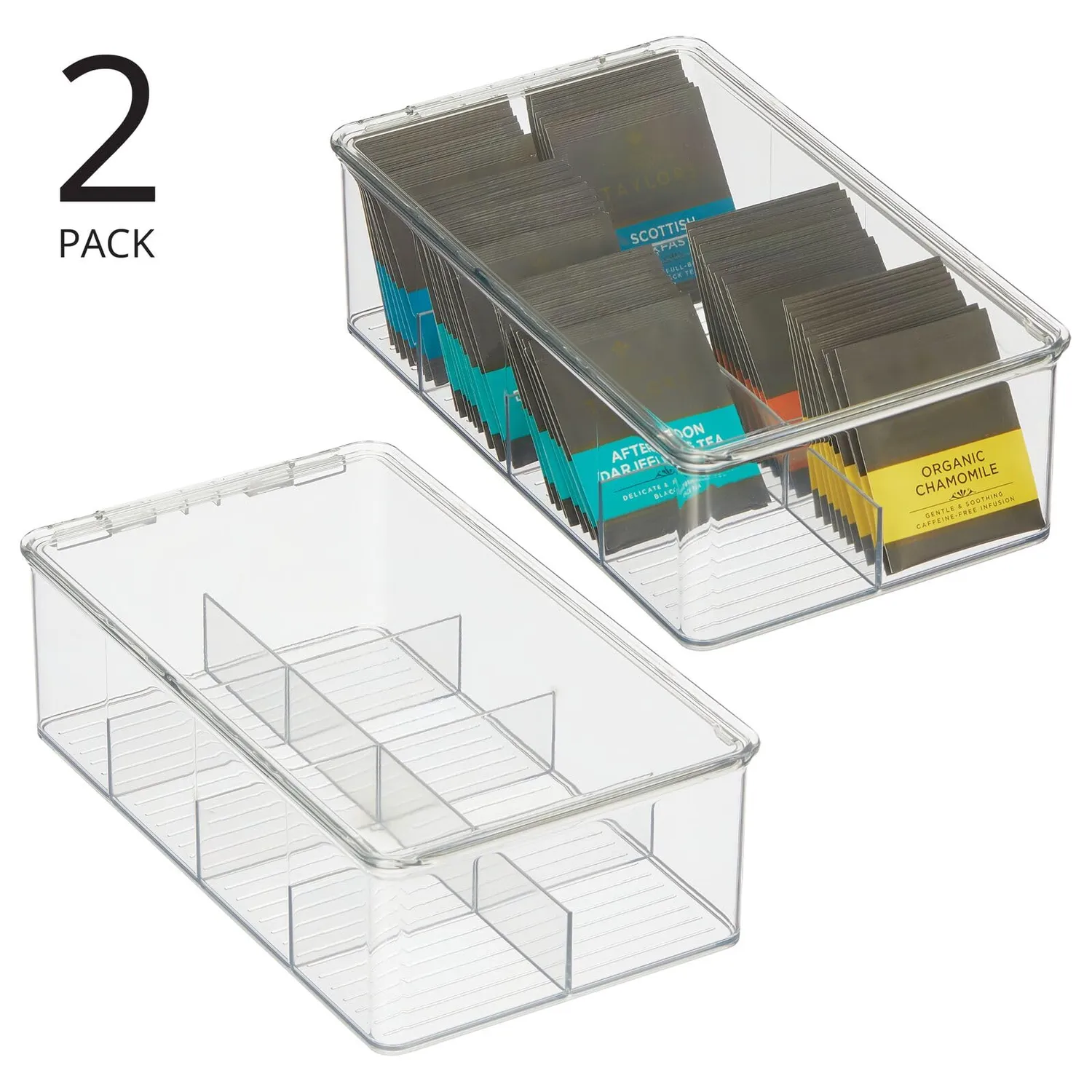 mDesign Aufbewahrungsbox 8 Fächer 2er-Set transparent lang
