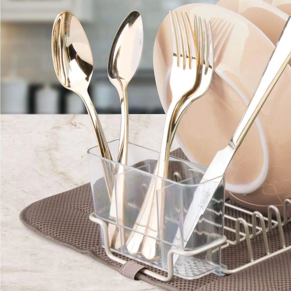mDesign Abtropfgestell Metall Geschirrablage mit Matte mokka