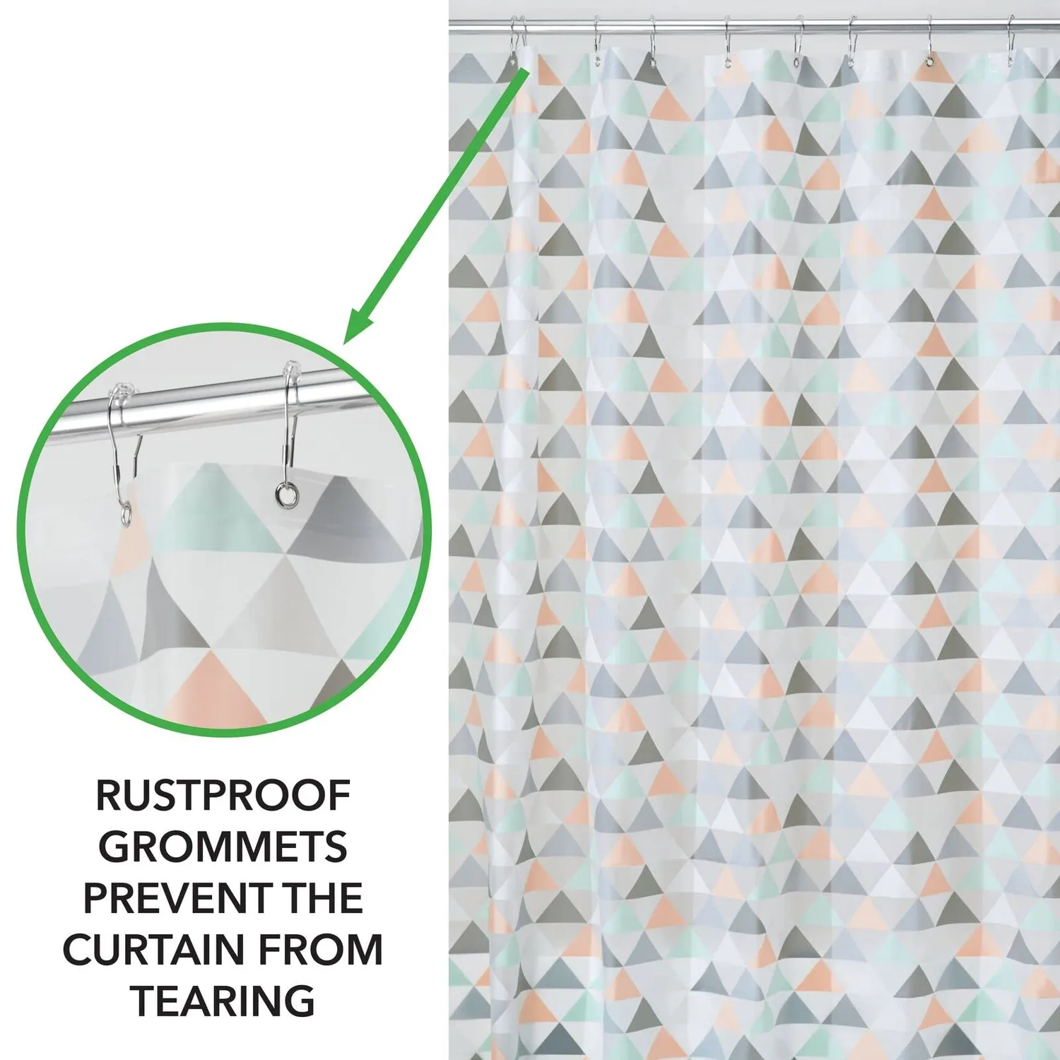 mDesign Duschvorhang Dreiecksmuster koralle mint 183x183 cm