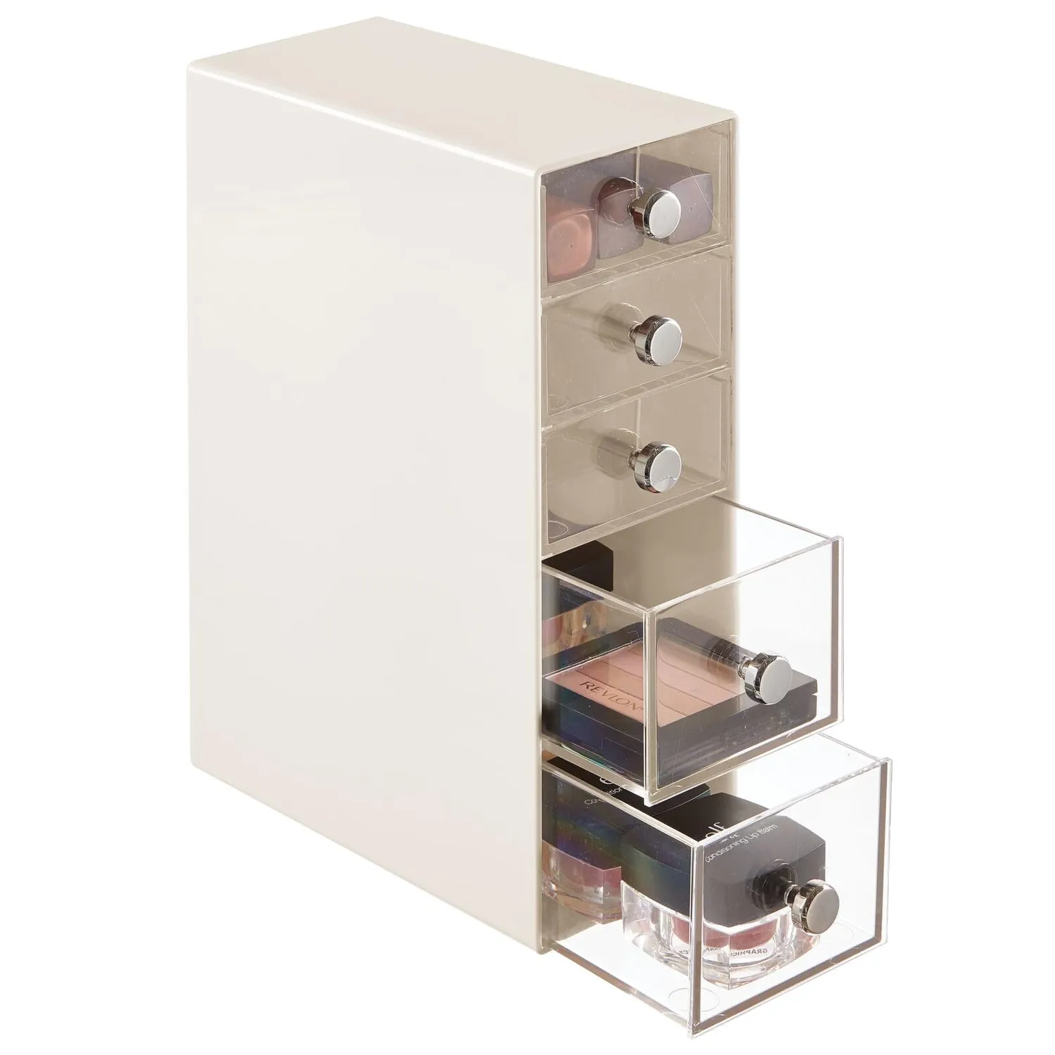 mDesign Make-up Organizer 5 Schubladen cremefarben transparent