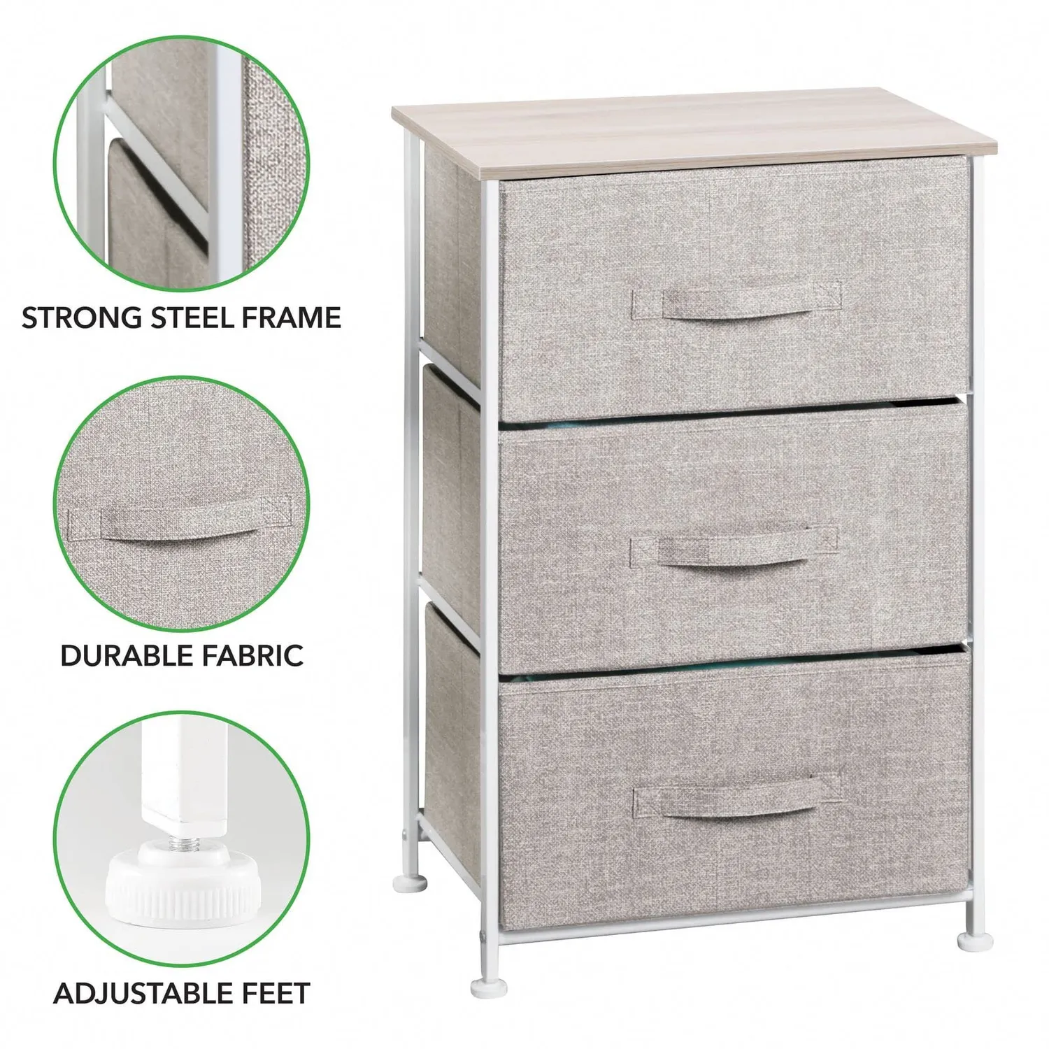 mDesign Schrank Organizer 3 Schubladen Stoff beige