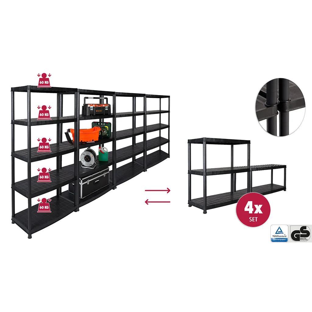 Kreher Optimo Schwerlastregal 16 Zoll Regal 4er Set Schwarz 300 kg