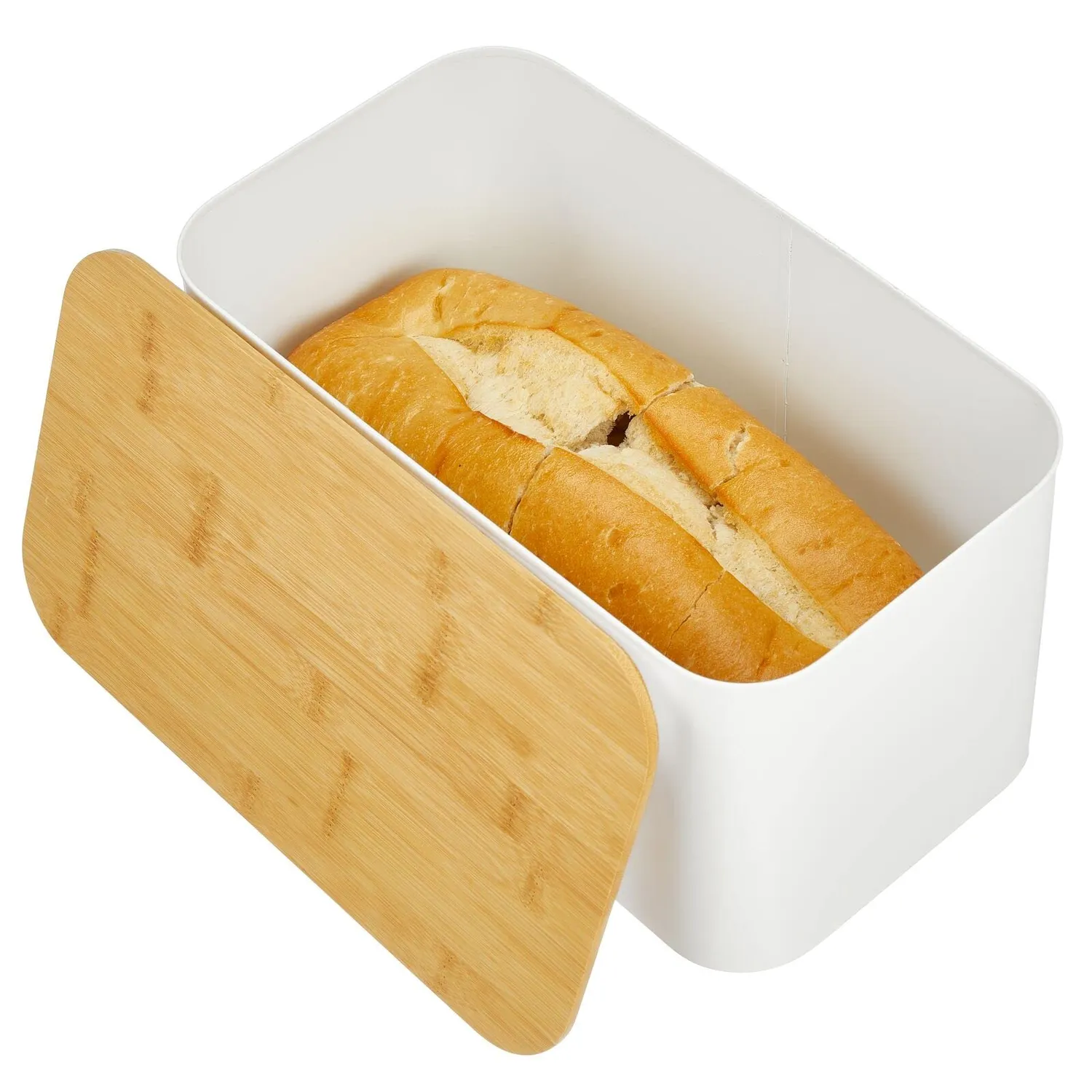 M Design Brotkasten Metall groß mattweiß Bambusdeckel