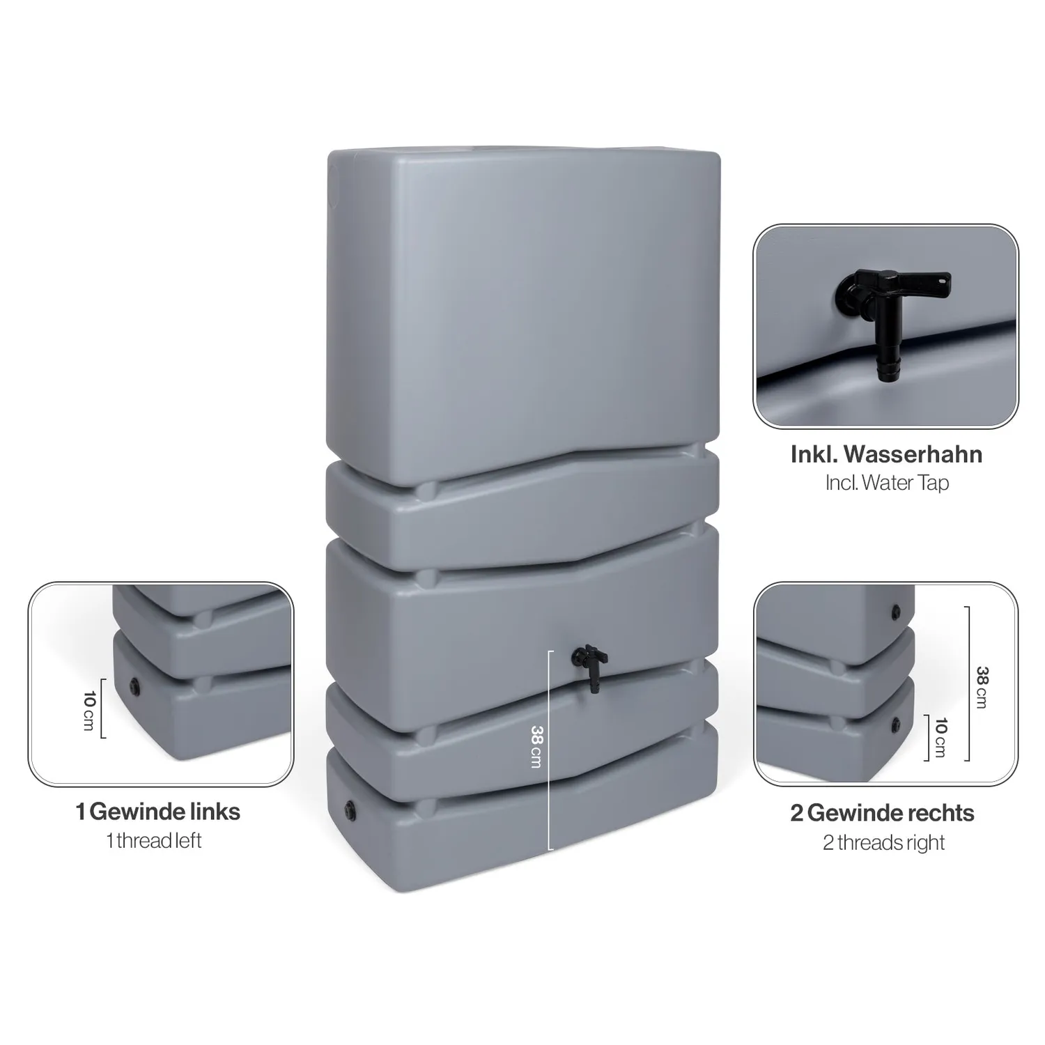 Kreher Aqua Tower Regentonne 350 Liter grau mit Hahn