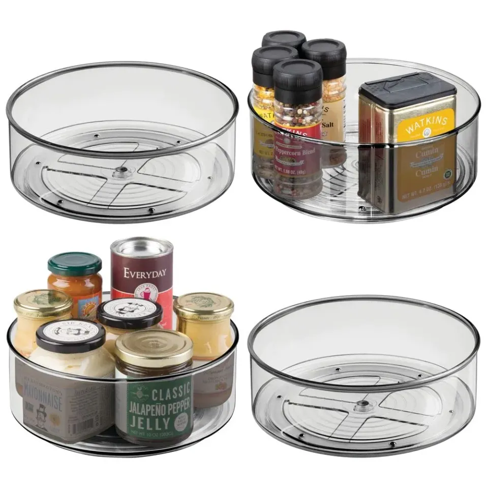 mDesign Lazy Susan Drehteller rauchfarben 4er-Set hoch