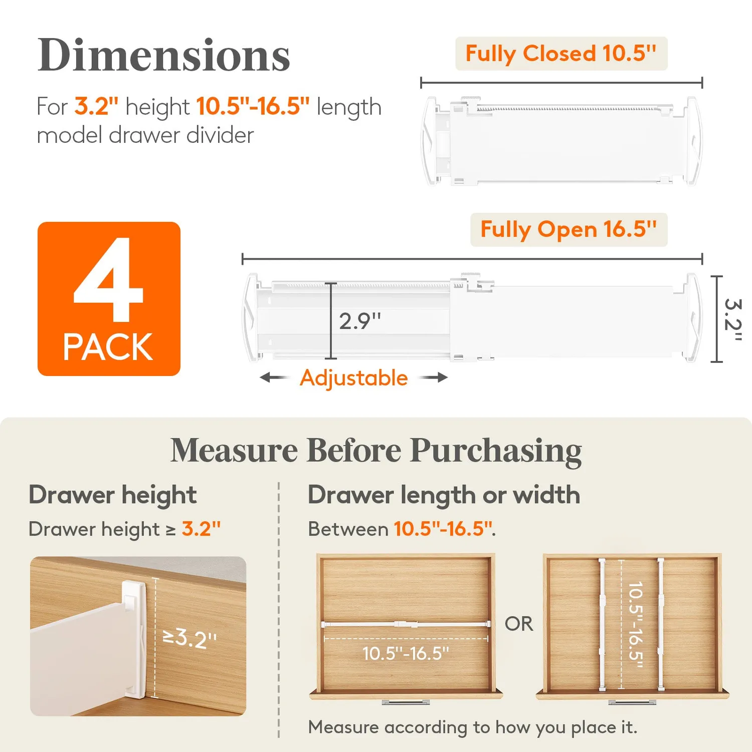 Lifewit Schubladenteiler verstellbar Drawer Organizer 4er Pack