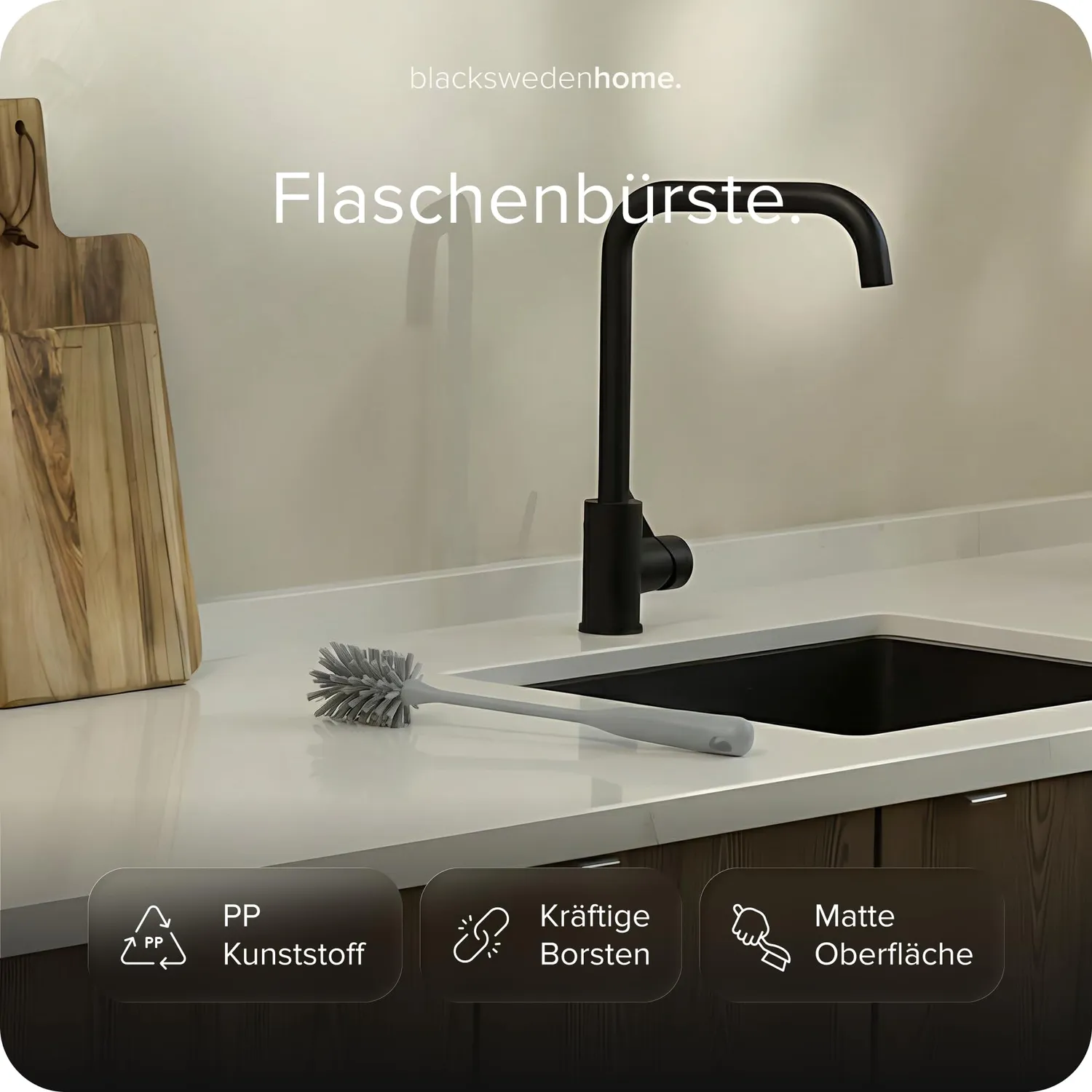 blackswedenhome Flaschenbürste lang Flaschenreiniger hellgrau