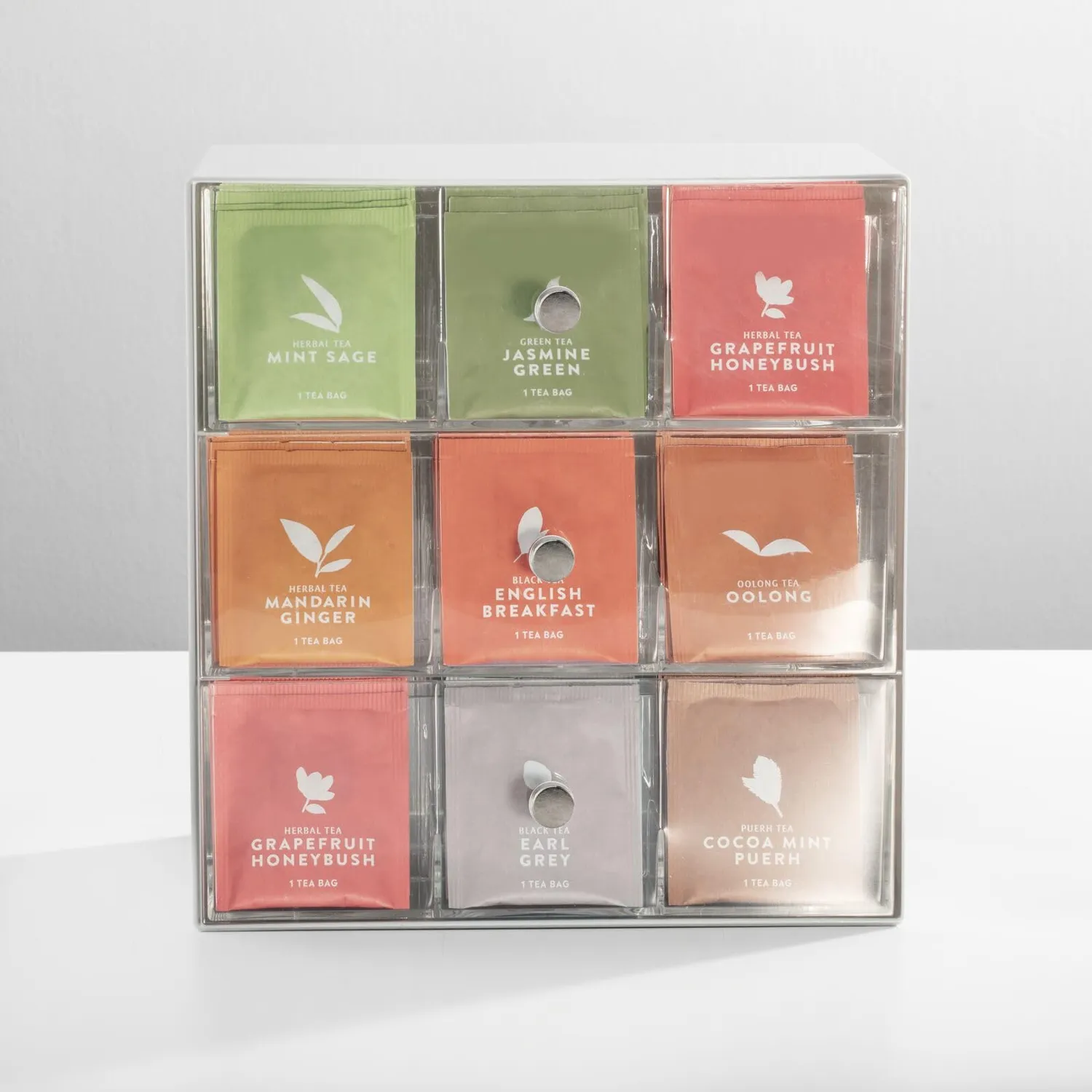 M Design Teebox Kunststoff 2er-Set grau 27 Fächer 3 Schubladen