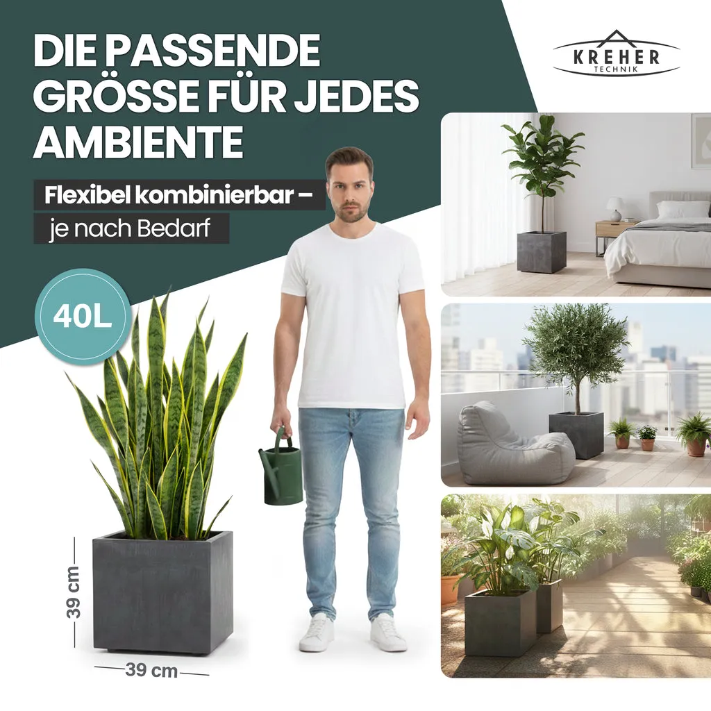 Kreher Millennium Pflanzkübel 40 Liter Anthrazit eckig Stein-Optik