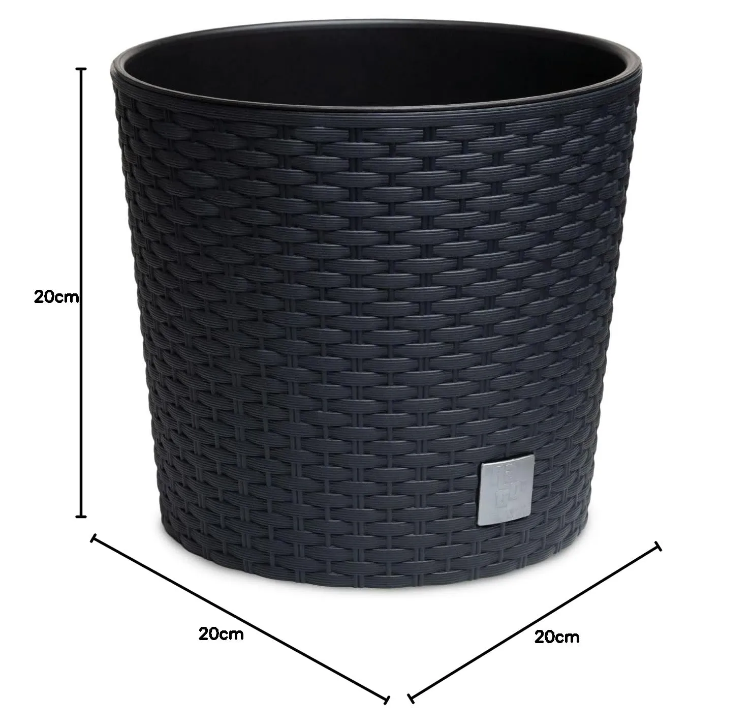 astor24 Blumentopf Rattan-Optik 20 cm schwarz mit Einsatz