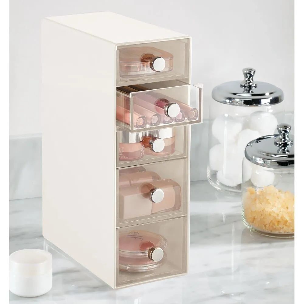 mDesign Make-up Organizer 5 Schubladen cremefarben transparent