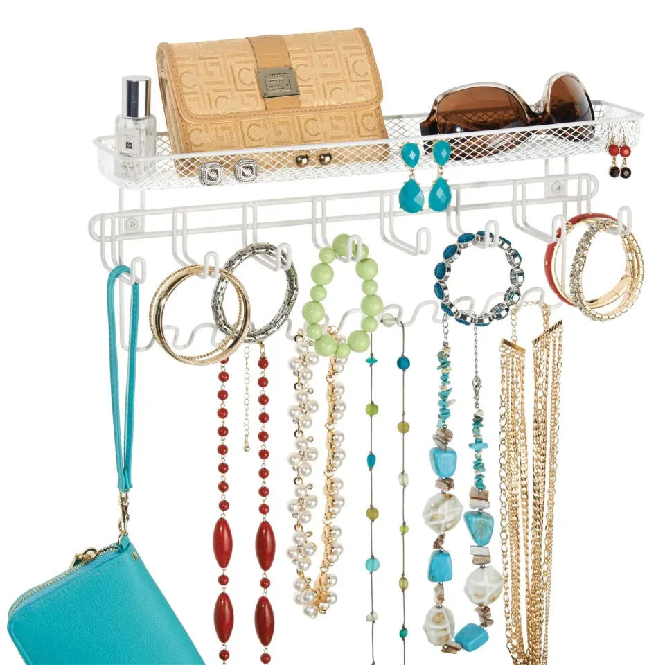 mDesign Schmuck Organizer Wandgarderobe weiß 19 Haken Ablage