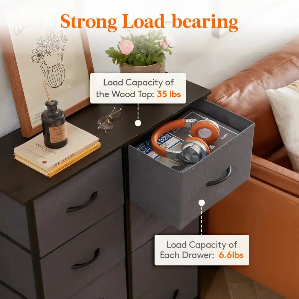 Lifewit Kommode 8 Schubladen Dunkelgrau Stoff Holz