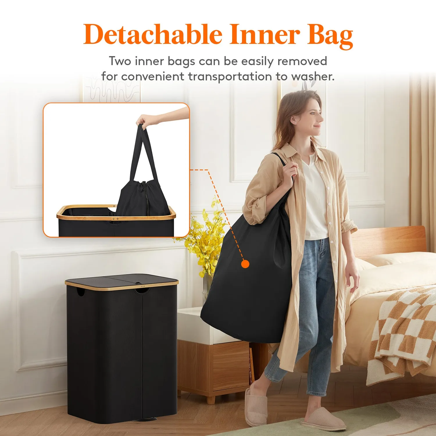Lifewit Wäschekorb 120L Schwarz mit Deckel