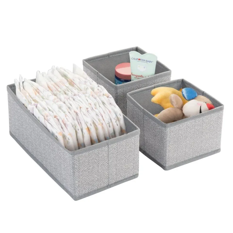 mDesign Stoffbox Kinderzimmer 3er grau Fischgrät Organizer
