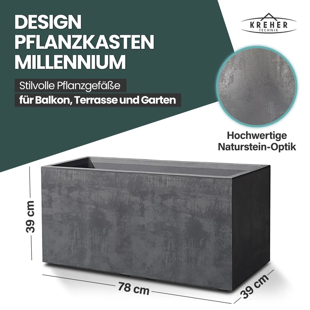 Kreher Millennium Pflanzkübel 73L anthrazit rechteckig 78cm