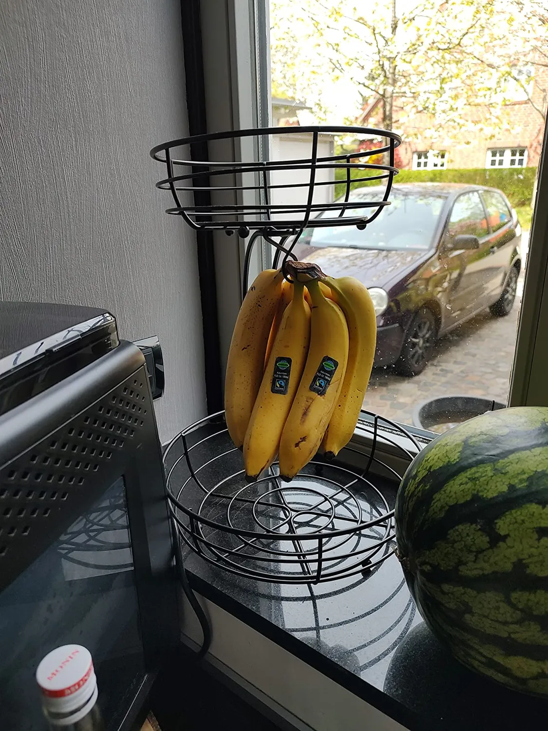 BOMCLAP Obstkorb 2-stöckig Metall Obstschale schwarz Bananenhalter