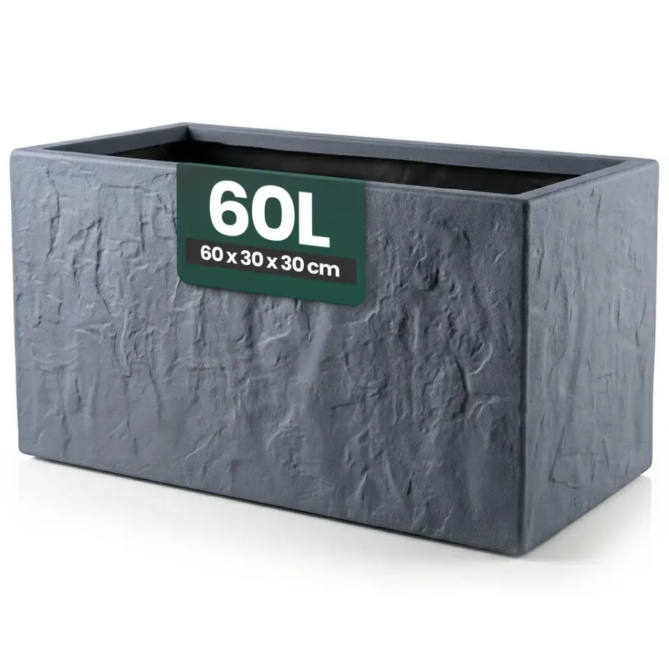 Kreher Riven Pflanzkasten Anthrazit 60x30x30 cm Steinoptik