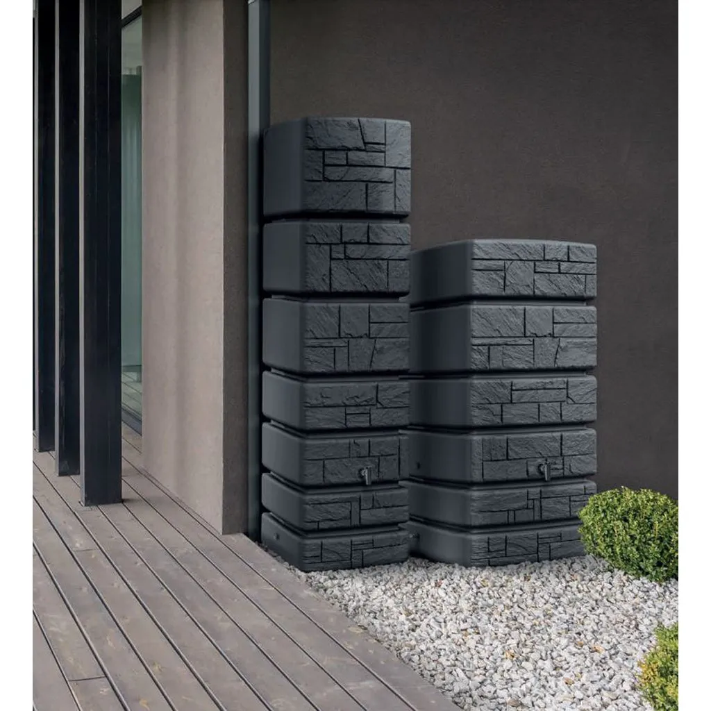 Kreher Tower Stone 350 Liter Regentonne Anthrazit Stein-Optik