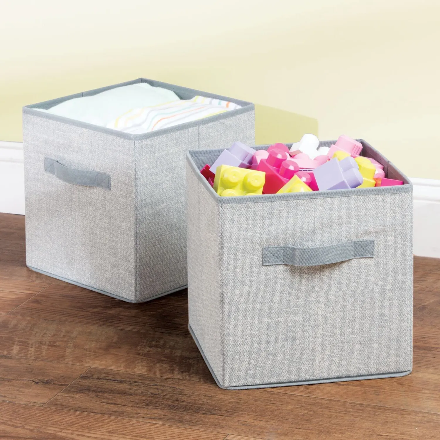 mDesign Aufbewahrungsbox Spielzeugkiste 2er-Set grau Stoff Griffe
