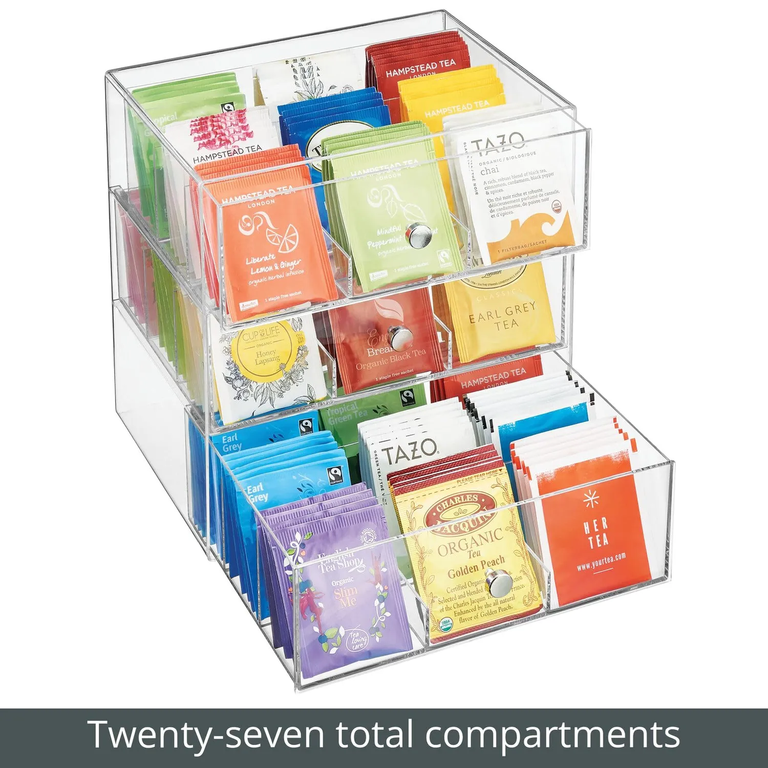 M Design Teebeutelbox 27 Fächer mit 3 Schubladen 2er-Set durchsichtig