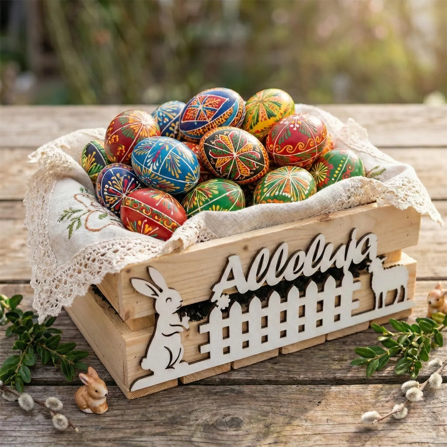 GoodFreshDecor Holzbox Ostern 30x20x12 cm Natur Hase Lamm