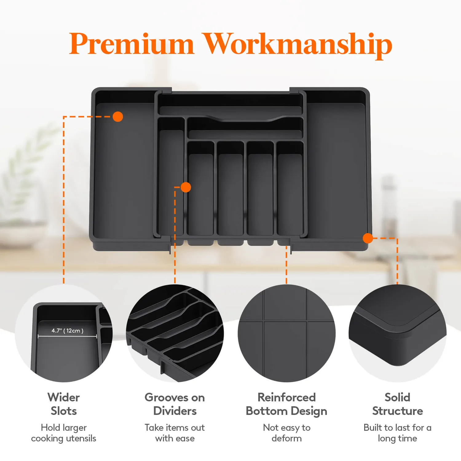 Lifewit Schubladen Organizer Besteckkasten Schwarz erweiterbar