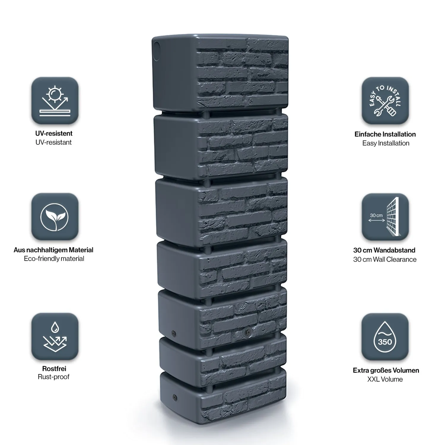 Kreher Tower Brick 350 Liter Regentonne Braun 350L frostsicher